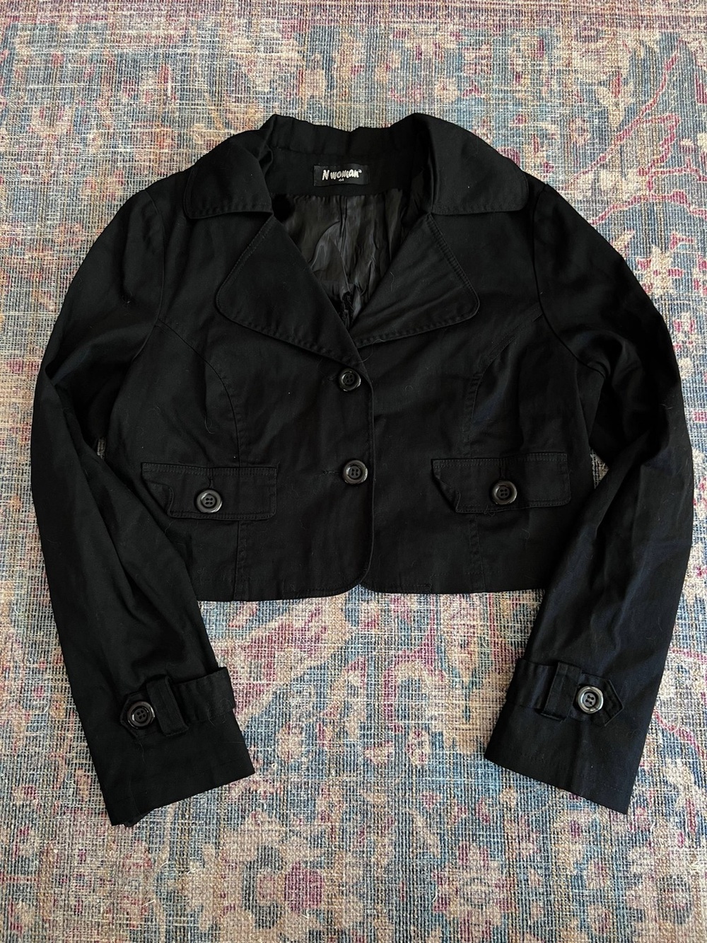 Natori Black Cropped Blazer with Notched Collar